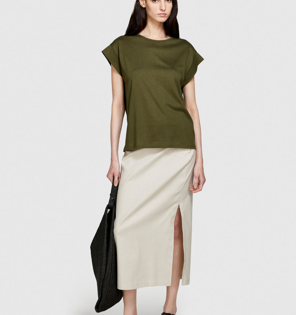 Slub t-shirt - women's short sleeve t-shirts - Military Green | Sisley image number 1